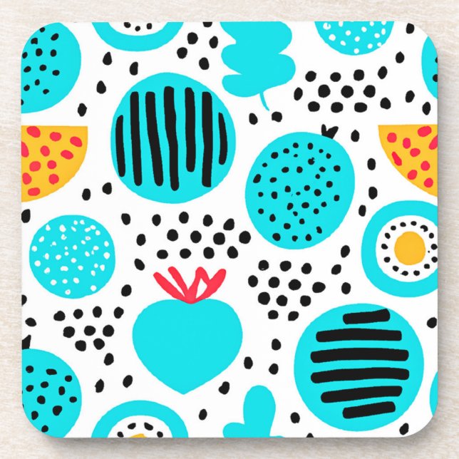 Blue Fruit Patterns Painting Art. Buy Now Beverage Coaster (Front)