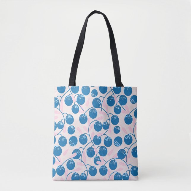 Blue fruits, pink leaves, seamless design. tote bag (Front)