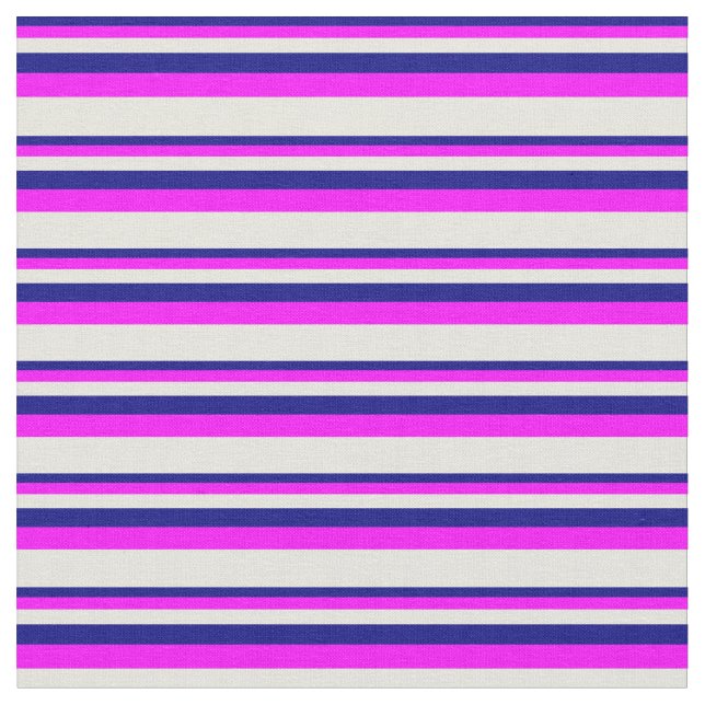 Blue, Fuchsia, and Beige Striped/Lined Pattern Fabric (Close Up)