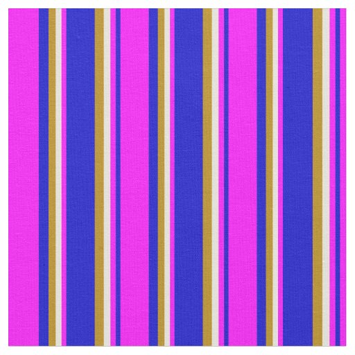 Blue, Fuchsia, Beige, and Dark Goldenrod Lines Fabric