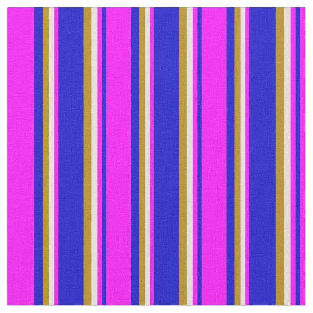 Blue, Fuchsia, Beige, and Dark Goldenrod Lines Fabric (Close Up)