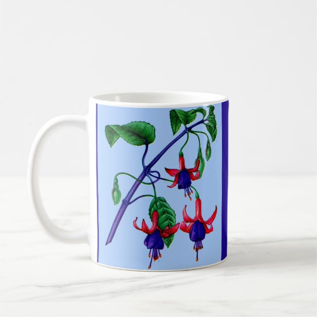 blue fuchsias coffee mug (Left)