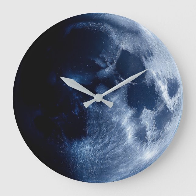 Blue Full Moon Celestial Space Astronomy Large Clock (Front)