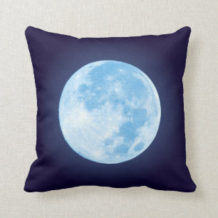 Blue Full Moon Throw Pillow
