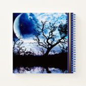 Blue Full Moon Tree Silhouette Notebook (Back)