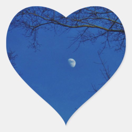 Blue Full Moon With Trees Heart Sticker