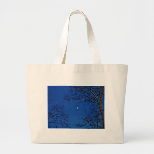 Blue Full Moon With Trees Large Tote Bag