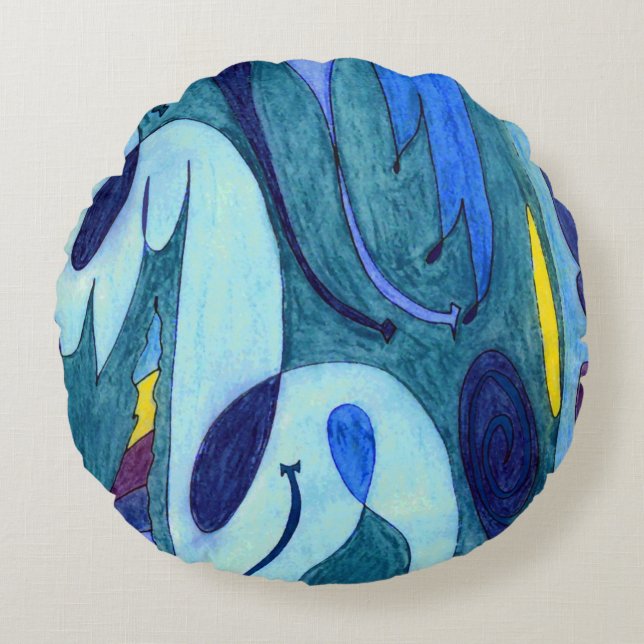 Blue Fumes Round Pillow (Front)