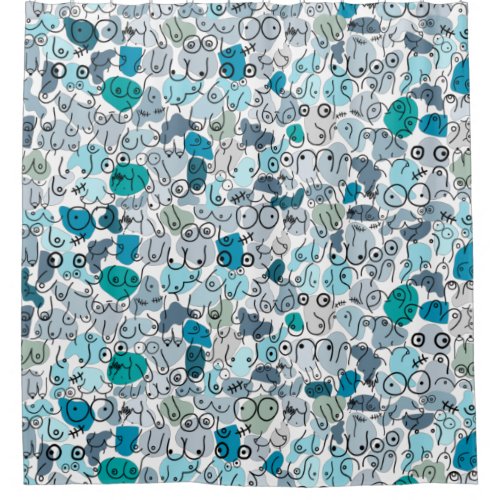 blue fun breast design shower curtain