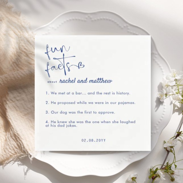 Blue Fun Facts Template Wedding Napkins (Creator Uploaded)