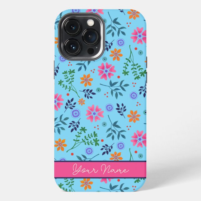 Blue Fun Floral Spring Pattern Pretty Name  Iphone Case (Back)