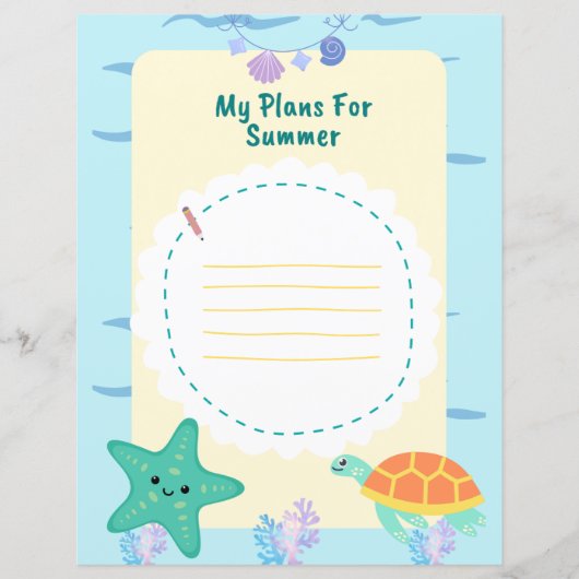 Blue Fun Kids Summer Vacation Plan Worksheet (Front)