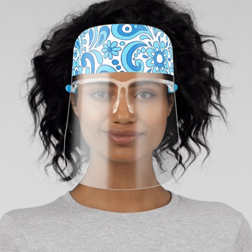 Blue Fun Paisley Floral Face Shield