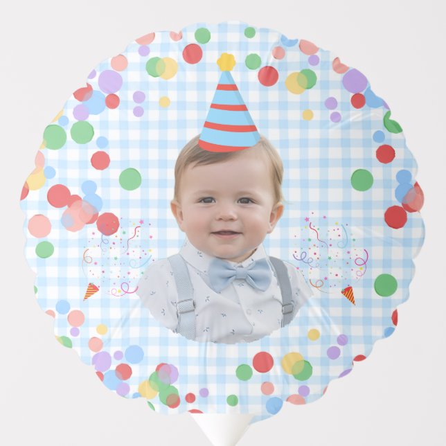 Blue Fun to Be One Photo First Birthday Balloon (Front)