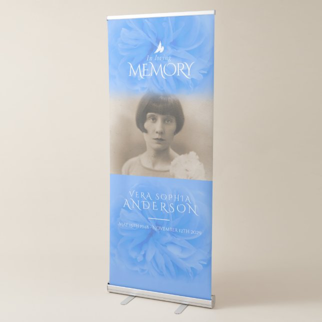 Blue funeral in loving memory rose photo banner (3/4)