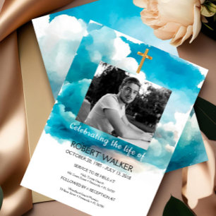 Blue funeral invitation, Celebrating the life In Invitation