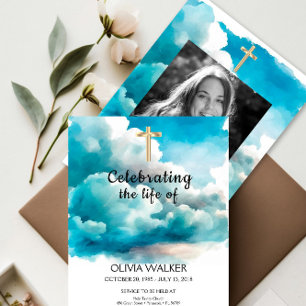 Blue funeral invitation, Celebrating the life Invitation