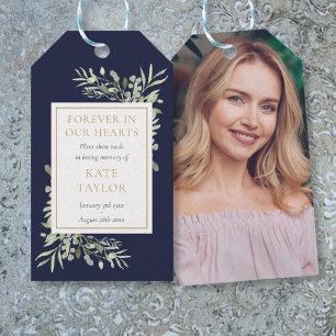 Blue Funeral Memorial Greenery Seed Packet Photo Gift Tags