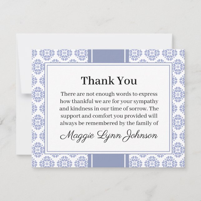 Blue Funeral Note Card Flat Bereavement Note (Front)