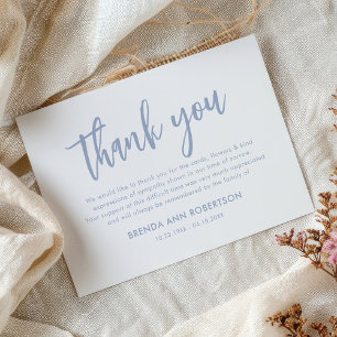 Blue Funeral Thank You Note Card