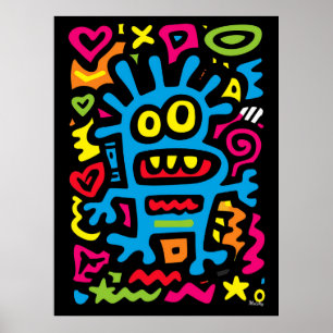 Blue Funky Alien – Neon Pop Art Quirky Monster Poster