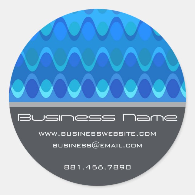 Blue Funky Groovy Zig Zag Waves Chevron Pattern Classic Round Sticker (Front)