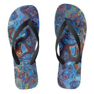 Blue funky print flip flops