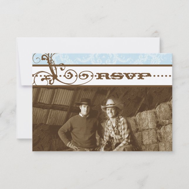 Blue Funky Swirls Wedding RSVP (Front)