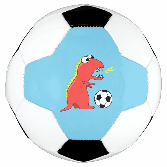 Blue Funny Cartoon Dinosaur Soccer Ball (Front)