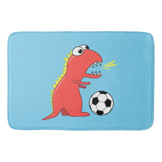 Blue Funny Cartoon Dinosaur Soccer Bath Mat