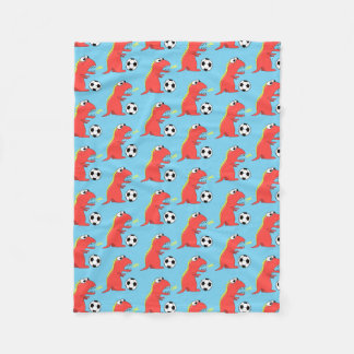 Blue Funny Cartoon Dinosaur Soccer Pattern Fleece Blanket