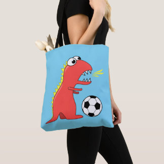 Blue Funny Cartoon Dinosaur Soccer Tote Bag