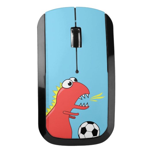 Blue Funny Cartoon Dinosaur Soccer Wireless Mouse (Front)