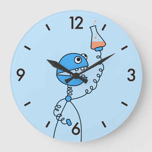 Blue Funny Cartoon Robot Chemistry Large Clock (Front)