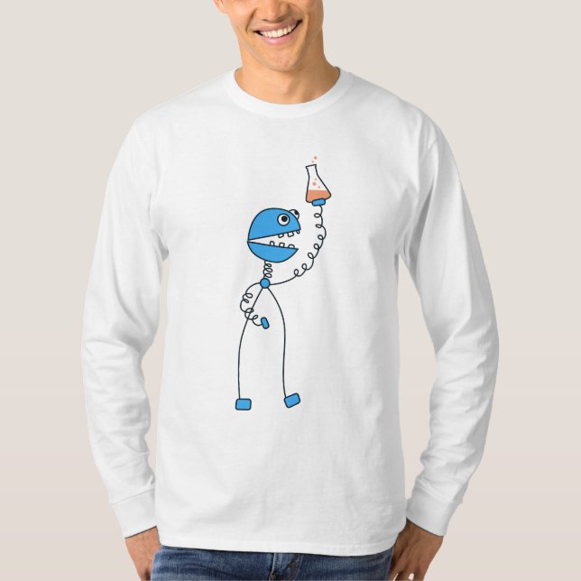 Blue Funny Cartoon Robot Chemistry T-Shirt (Front)