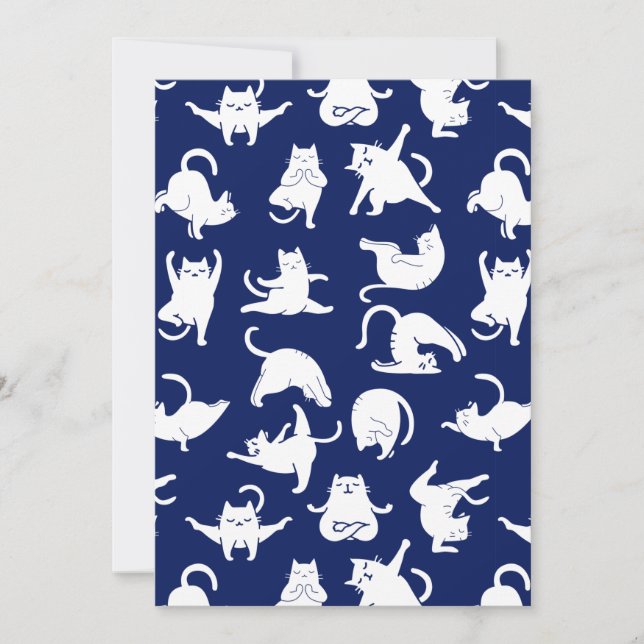 Blue Funny Cat In Yoga Sports Holiday Card (Front)