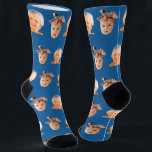 Blue Funny Custom 2 Face Photo Dad Socks<br><div class="desc">Funny personalized blue 2 face photo crew socks for dads. To use a cutout of your son or daughter's face like in the example, the background must be transparent and the file format a png. You can download any mobile or computer app, or use the program named Canva or Photoshop....</div>