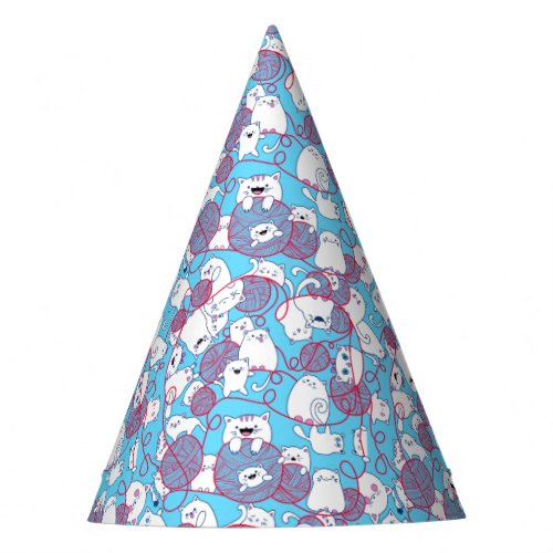 Blue Funny Cute Knitting Kitten Ball Party Hat