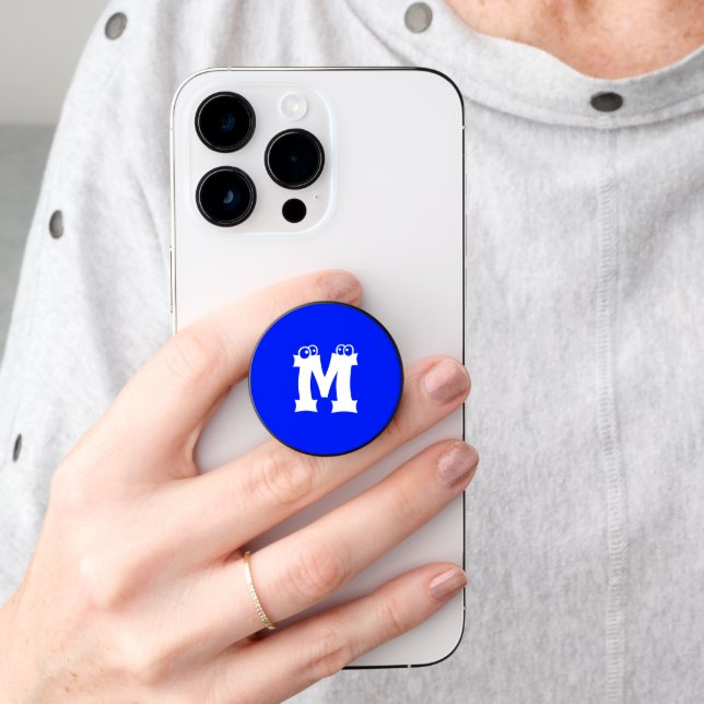 Blue Funny Letters Text  PopSocket (Hand)