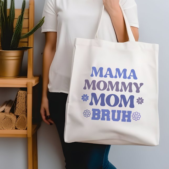 Blue Funny Mama Mommy Mom Bruh Quote Tote Bag (Creator Uploaded)