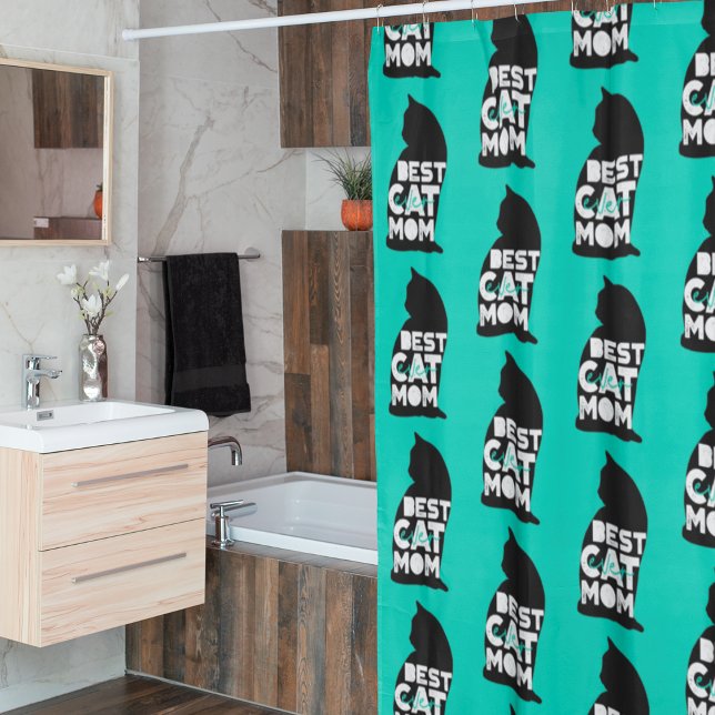 Blue Funny Mother's Day Best Cat Mom Ever Shower Curtain (Creator Uploaded)