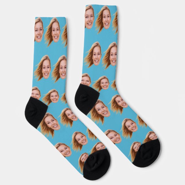 Blue Funny Personalized Face Photo Women Socks (Right)
