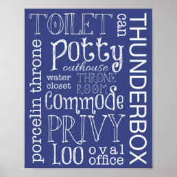 Blue Funny Toilet Bathroom Sign Poster Print