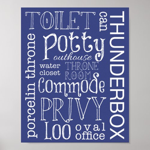 Blue Funny Toilet Bathroom Sign Poster Print