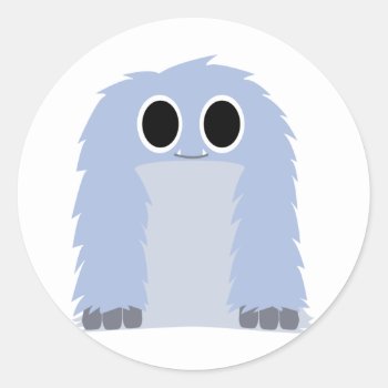 Blue Furry Monster Classic Round Sticker by CuteLittleTreasures at Zazzle