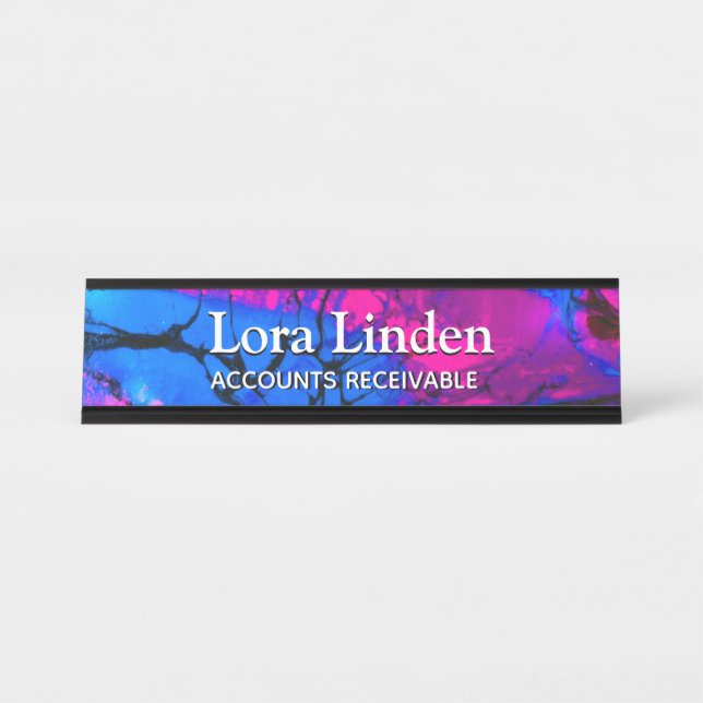 Blue Fuscia Acrylic Flow Art Desk Nameplate (Front)