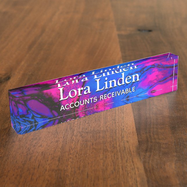 Blue Fuscia Acrylic Flow Art Desk Nameplate (Side)