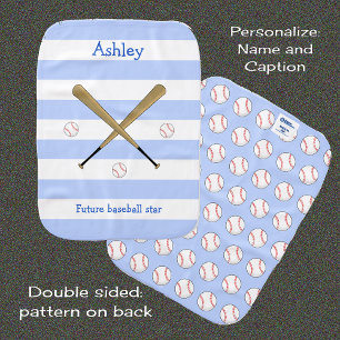 Blue future baseball star personalized baby burp cloth