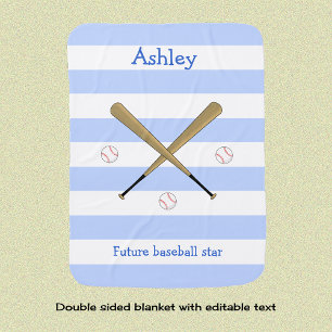 Blue future baseball star personalized striped baby blanket