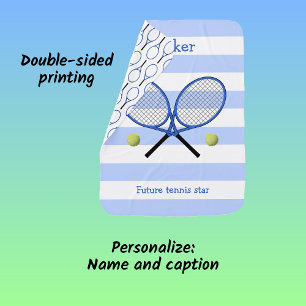 Blue future tennis star personalized striped baby blanket